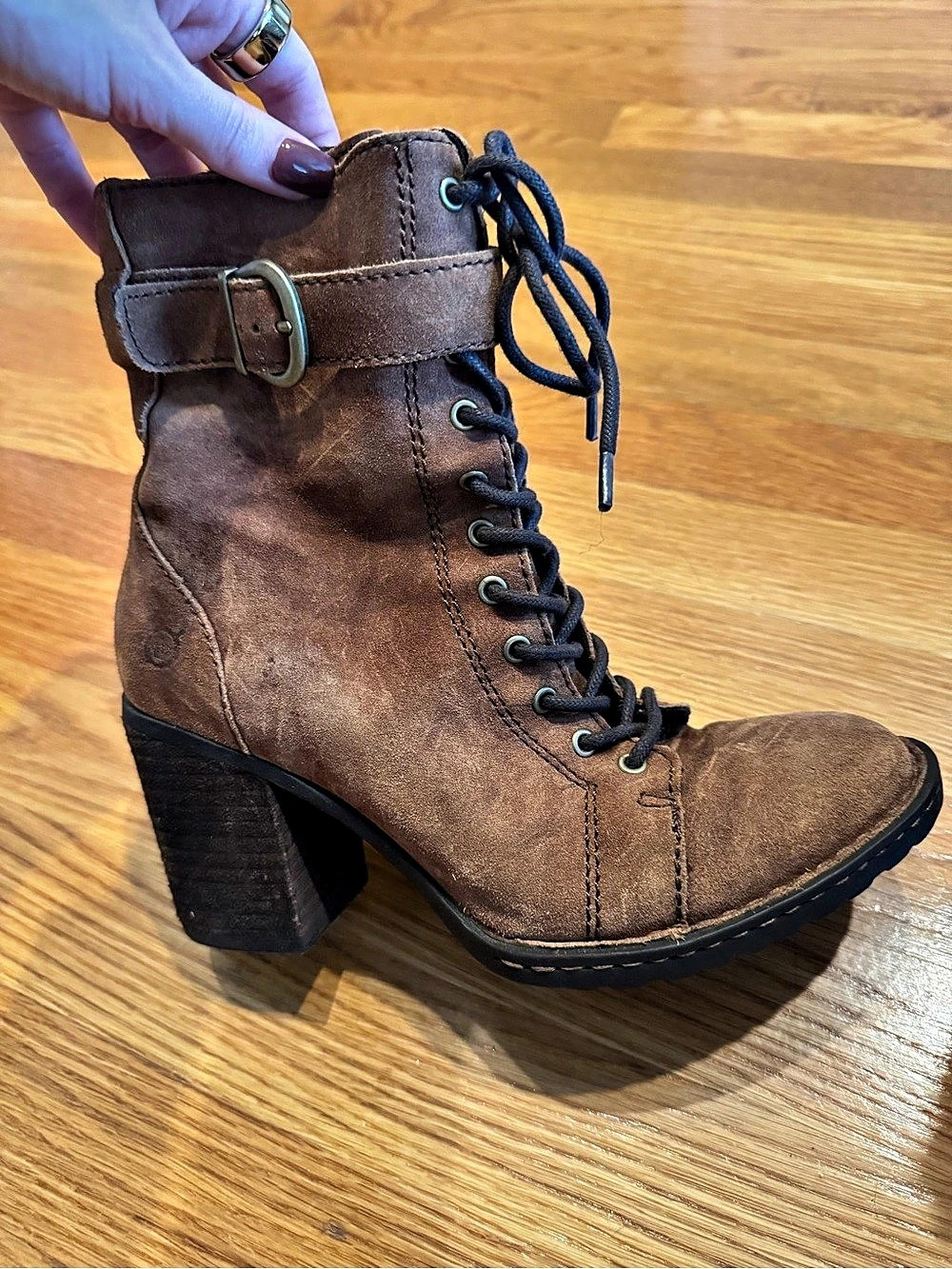 Frye Brown Lace-Up Heeled Ankle Boots - Picture 2 of 4